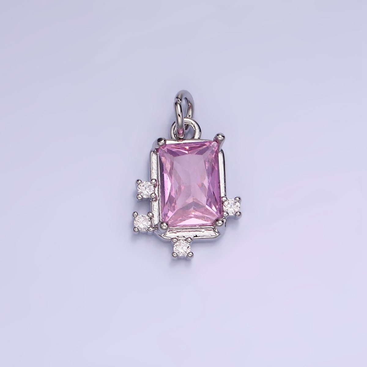 14K Gold Filled Pink, Clear, Fuchsia Baguette CZ Bezel Charm in Gold & Silver | W533 - W535 - DLUXCA