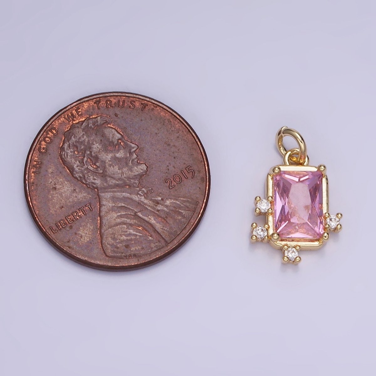 14K Gold Filled Pink, Clear, Fuchsia Baguette CZ Bezel Charm in Gold & Silver | W533 - W535 - DLUXCA