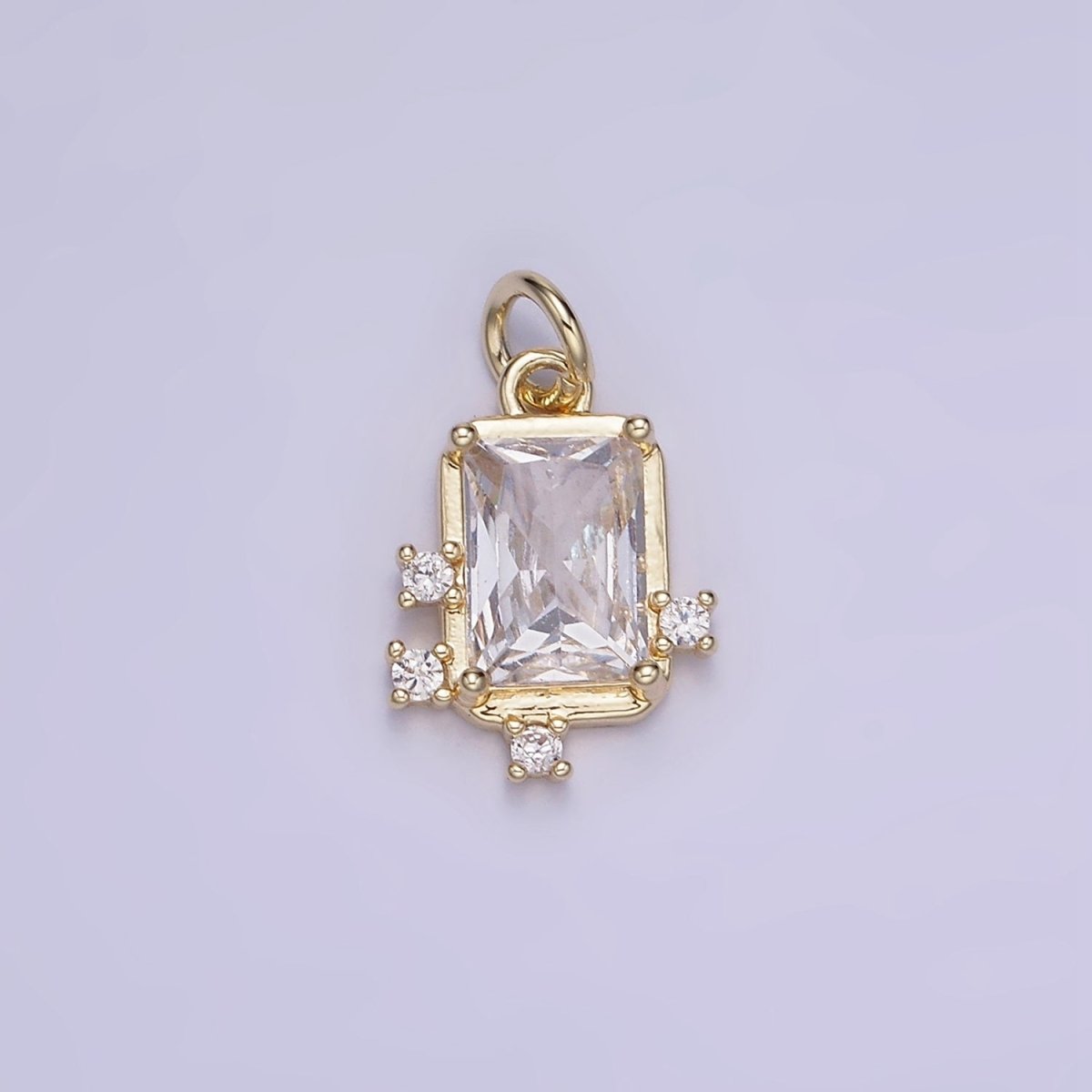 14K Gold Filled Pink, Clear, Fuchsia Baguette CZ Bezel Charm in Gold & Silver | W533 - W535 - DLUXCA