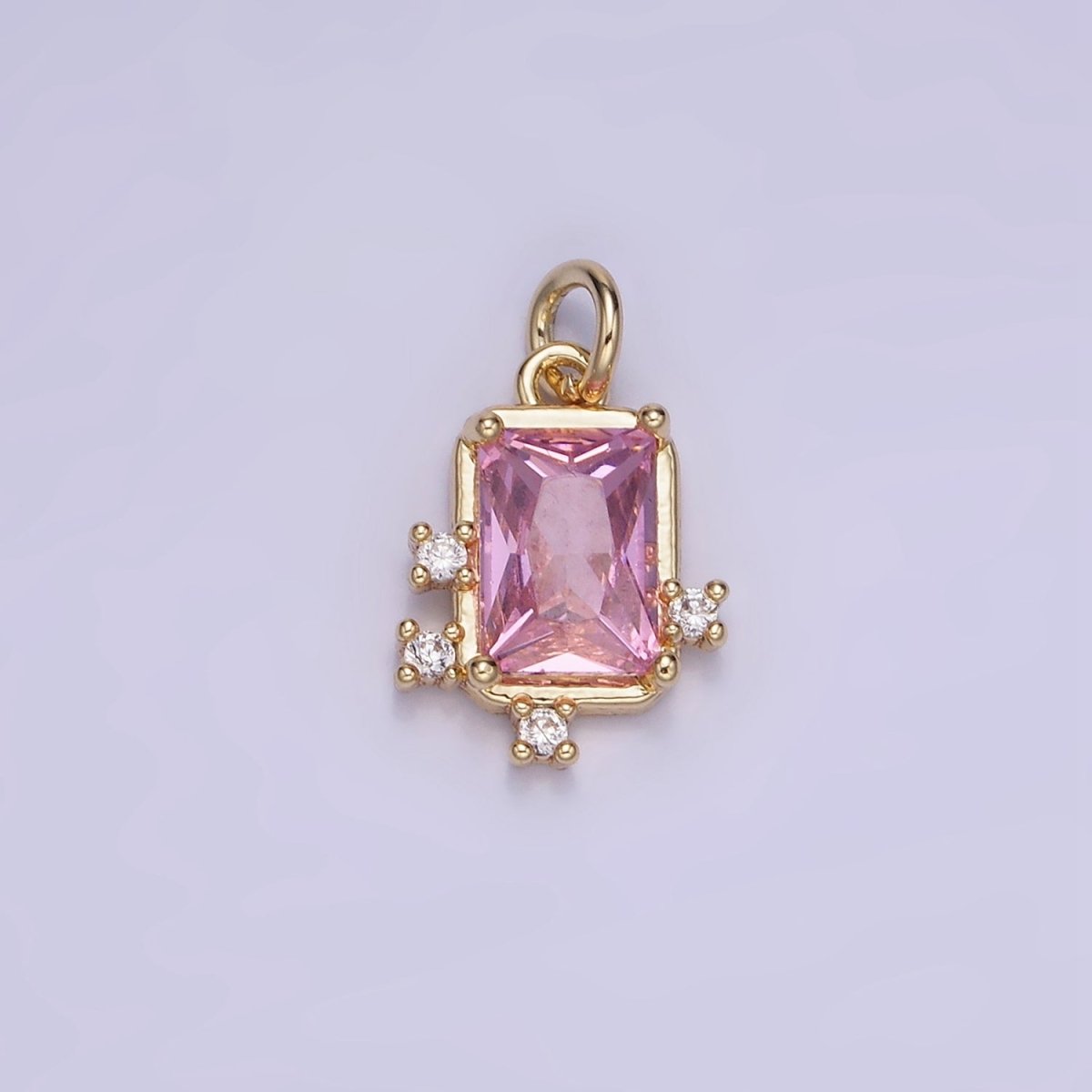 14K Gold Filled Pink, Clear, Fuchsia Baguette CZ Bezel Charm in Gold & Silver | W533 - W535 - DLUXCA