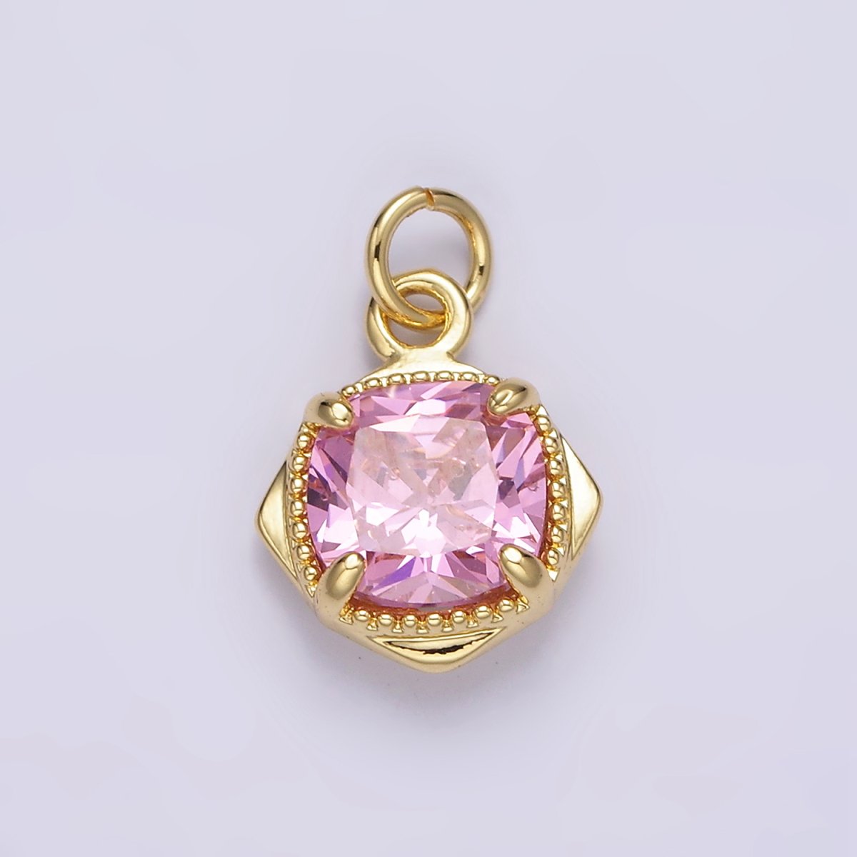 14K Gold Filled Pink CZ Square Rhombus 17mm Charm | N1509 - DLUXCA