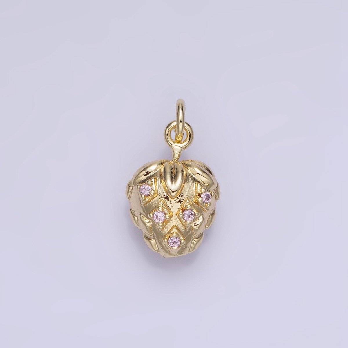 14K Gold Filled Pink CZ Strawberry Fruit Charm | AG723 - DLUXCA