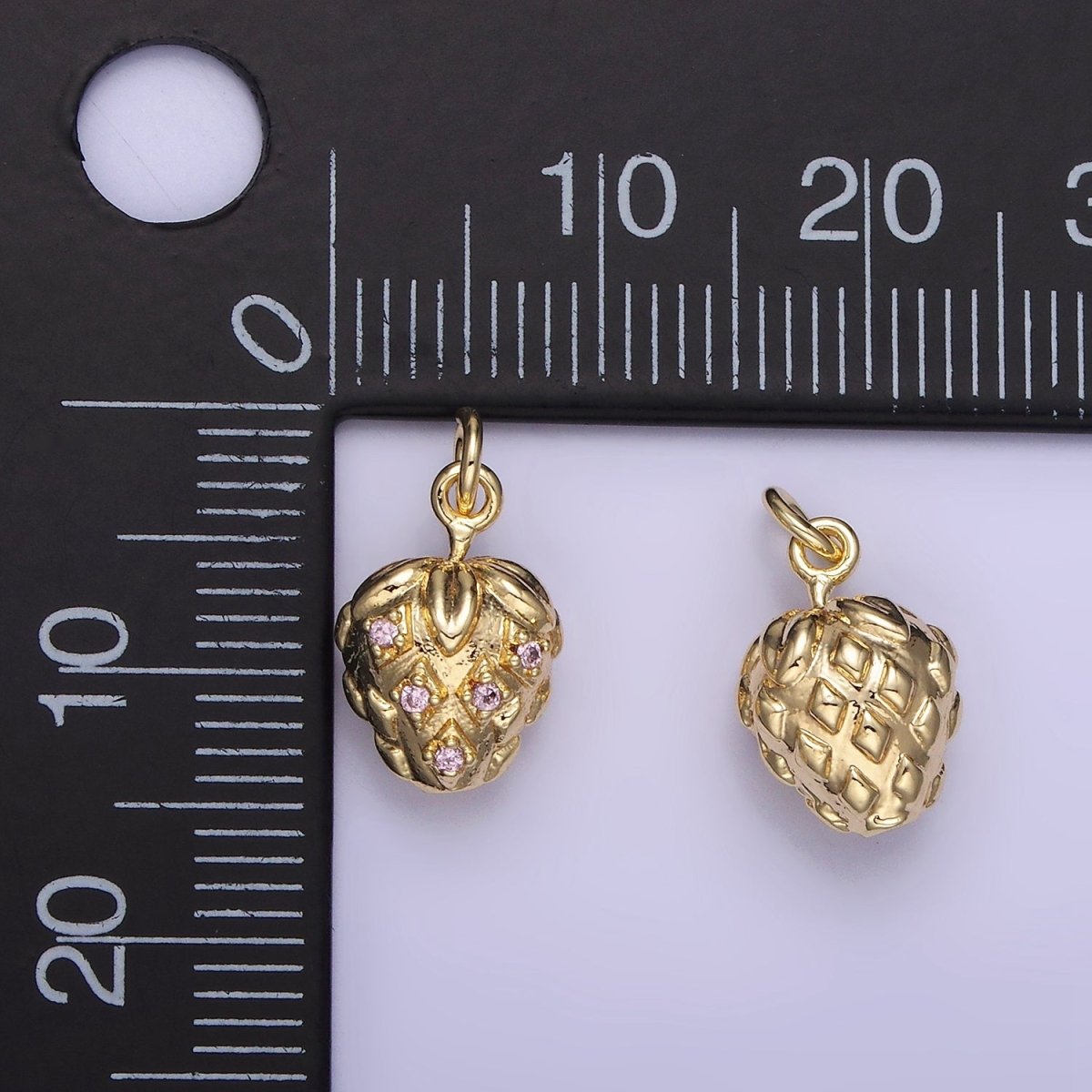 14K Gold Filled Pink CZ Strawberry Fruit Charm | AG723 - DLUXCA