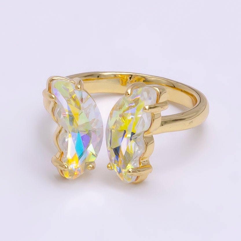 14K Gold Filled Pink, Iridescent AB CZ Butterfly Wrap Ring | O1281 O1901 - DLUXCA