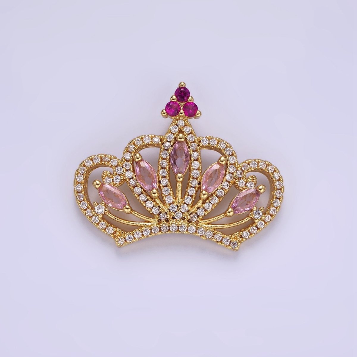 14K Gold Filled Pink Marquise Micro Paved CZ Open Royal Crown Pendant | AA1135 - DLUXCA