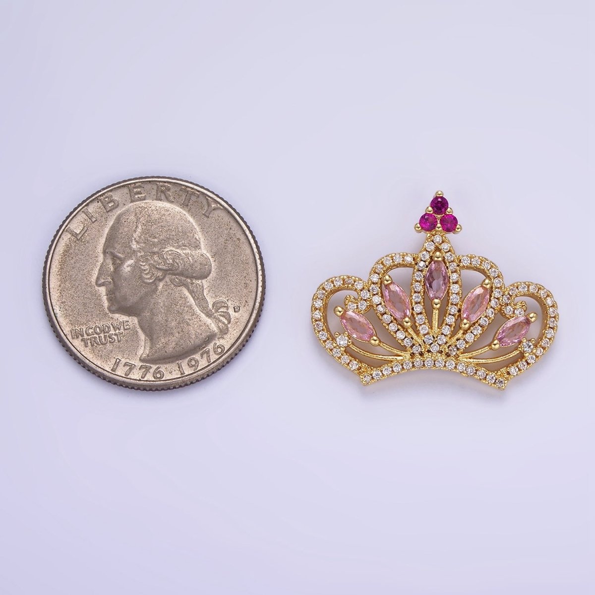14K Gold Filled Pink Marquise Micro Paved CZ Open Royal Crown Pendant | AA1135 - DLUXCA