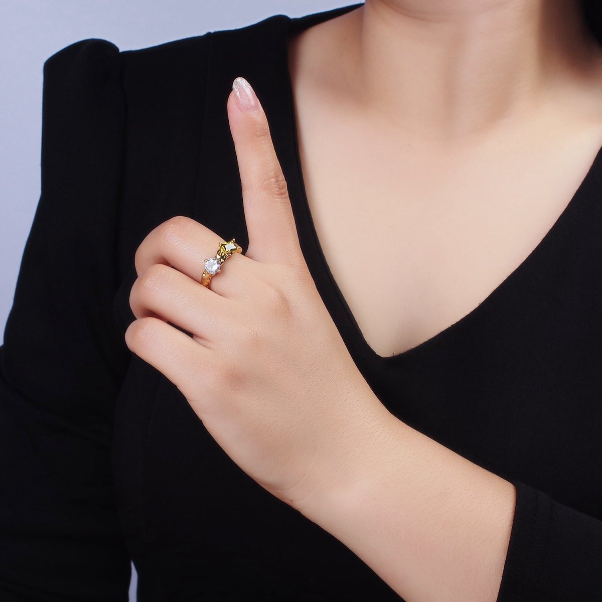 14K Gold Filled Pink, Peridot Baguette CZ Molten Ring | O570 O571 - DLUXCA