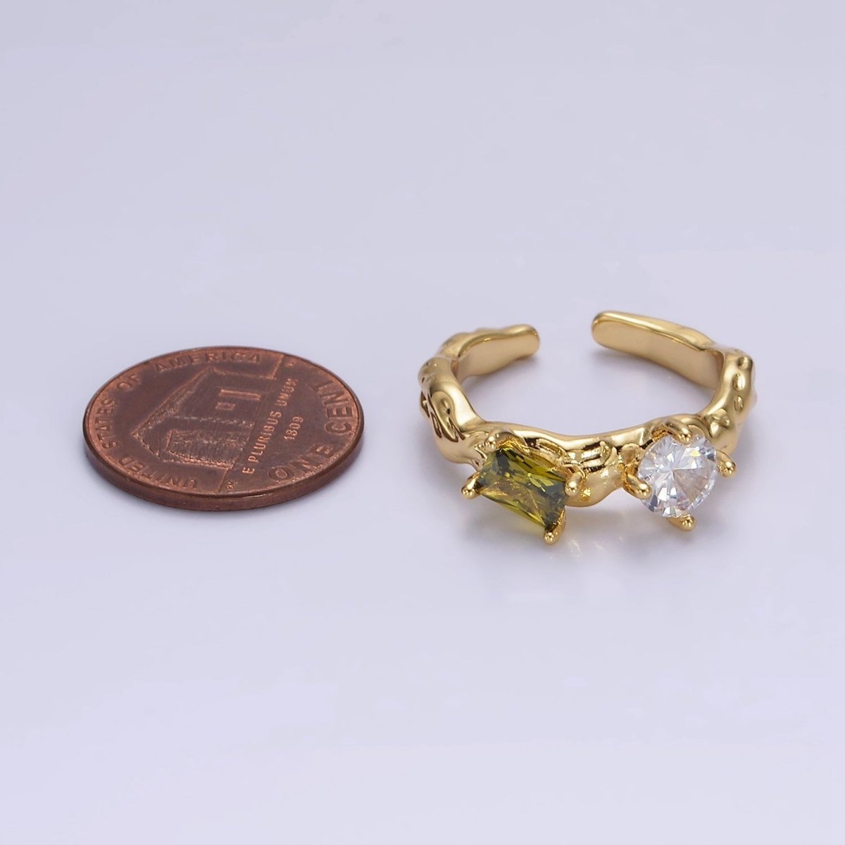 14K Gold Filled Pink, Peridot Baguette CZ Molten Ring | O570 O571 - DLUXCA