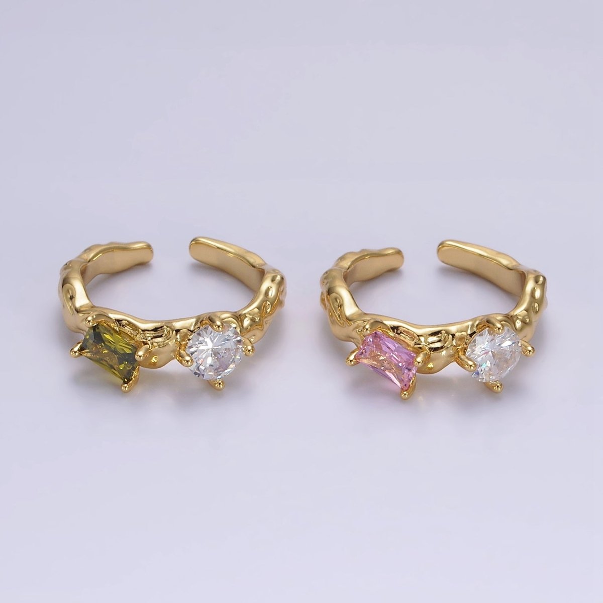 14K Gold Filled Pink, Peridot Baguette CZ Molten Ring | O570 O571 - DLUXCA