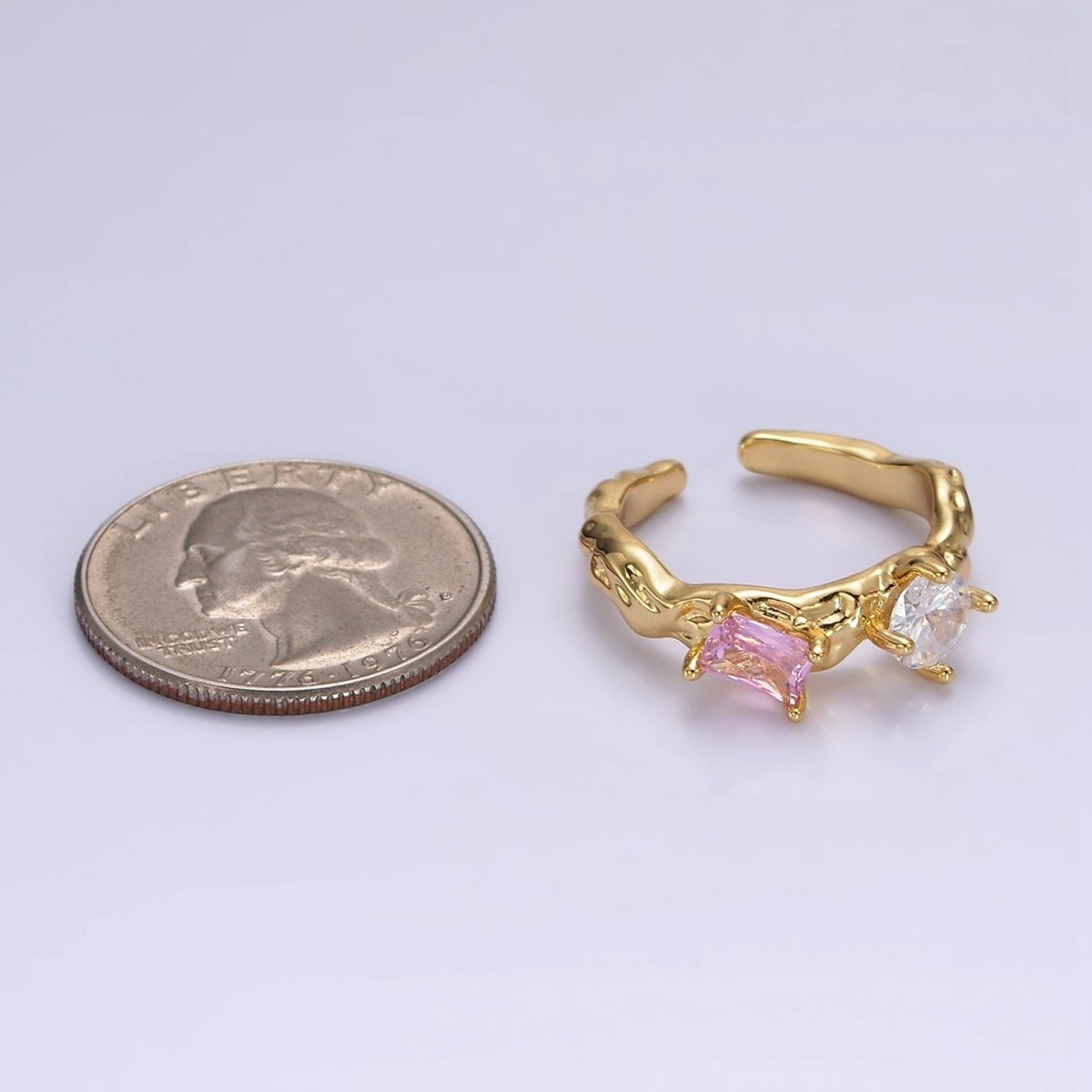 14K Gold Filled Pink, Peridot Baguette CZ Molten Ring | O570 O571 - DLUXCA