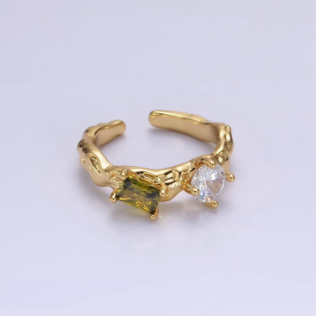 14K Gold Filled Pink, Peridot Baguette CZ Molten Ring | O570 O571 - DLUXCA