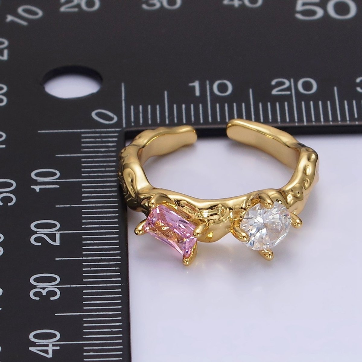 14K Gold Filled Pink, Peridot Baguette CZ Molten Ring | O570 O571 - DLUXCA
