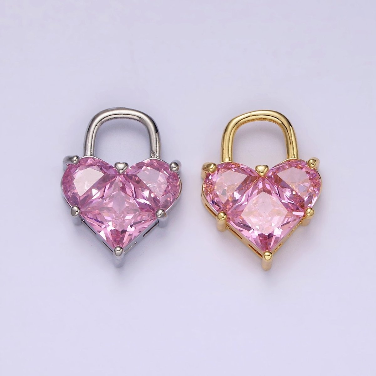 14K Gold Filled Pink Pixelated Heart Locket Charm in Gold & Silver | AG-286 AG-287 - DLUXCA