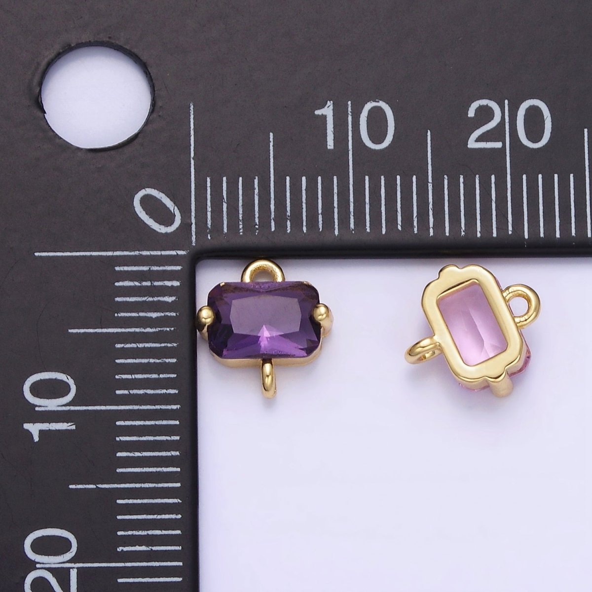 14K Gold Filled Pink, Purple, Blue, Clear Multifaceted CZ Baguette Connector | G345 - G346 - DLUXCA