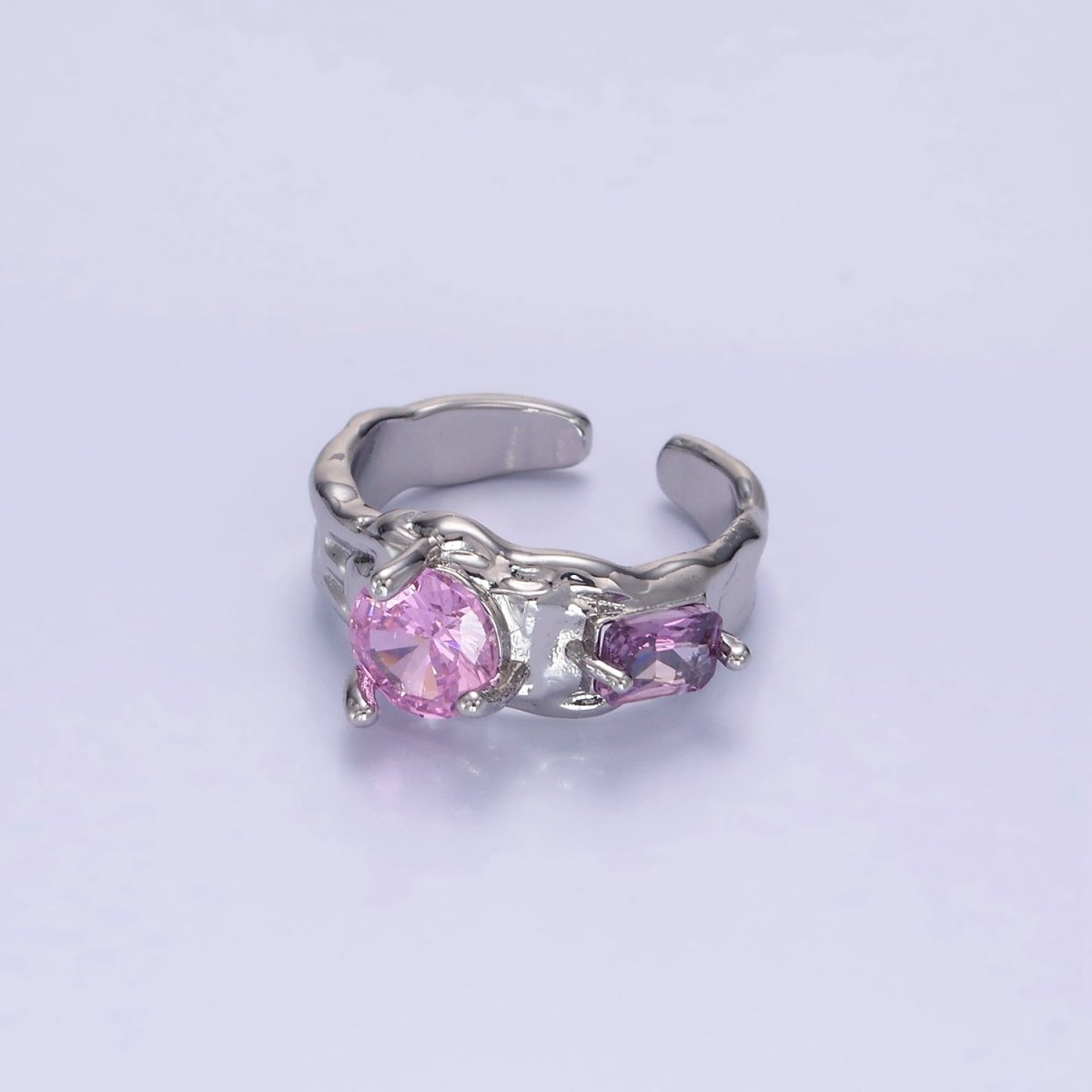 14K Gold Filled Pink Purple CZ Hammered Ring in Gold & Silver | O1329 O1330 - DLUXCA