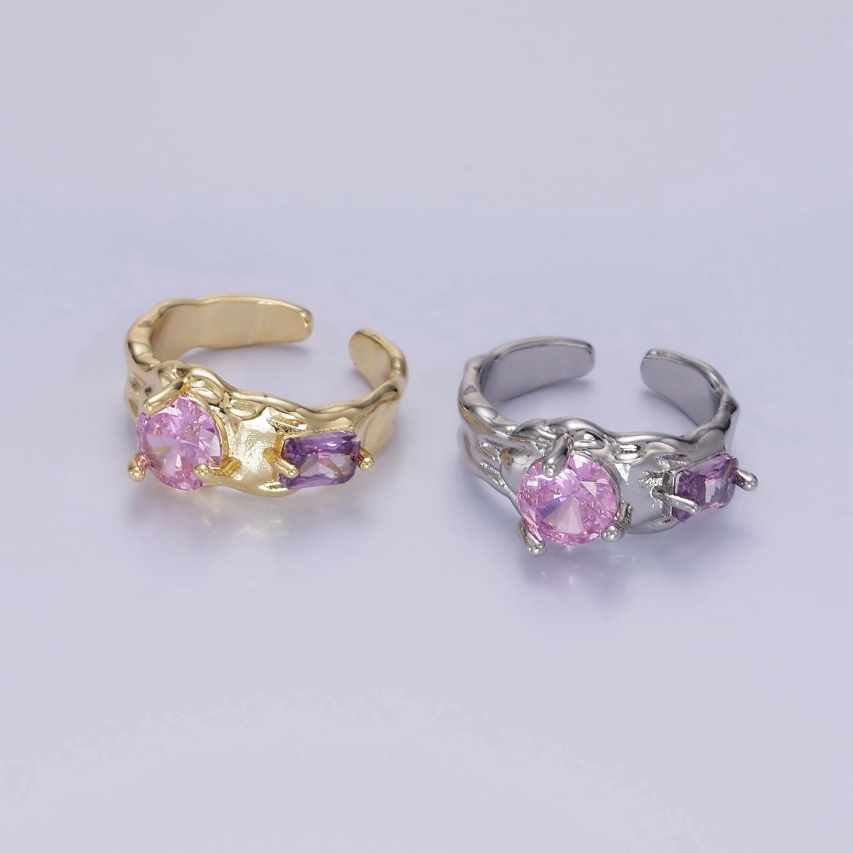 14K Gold Filled Pink Purple CZ Hammered Ring in Gold & Silver | O1329 O1330 - DLUXCA