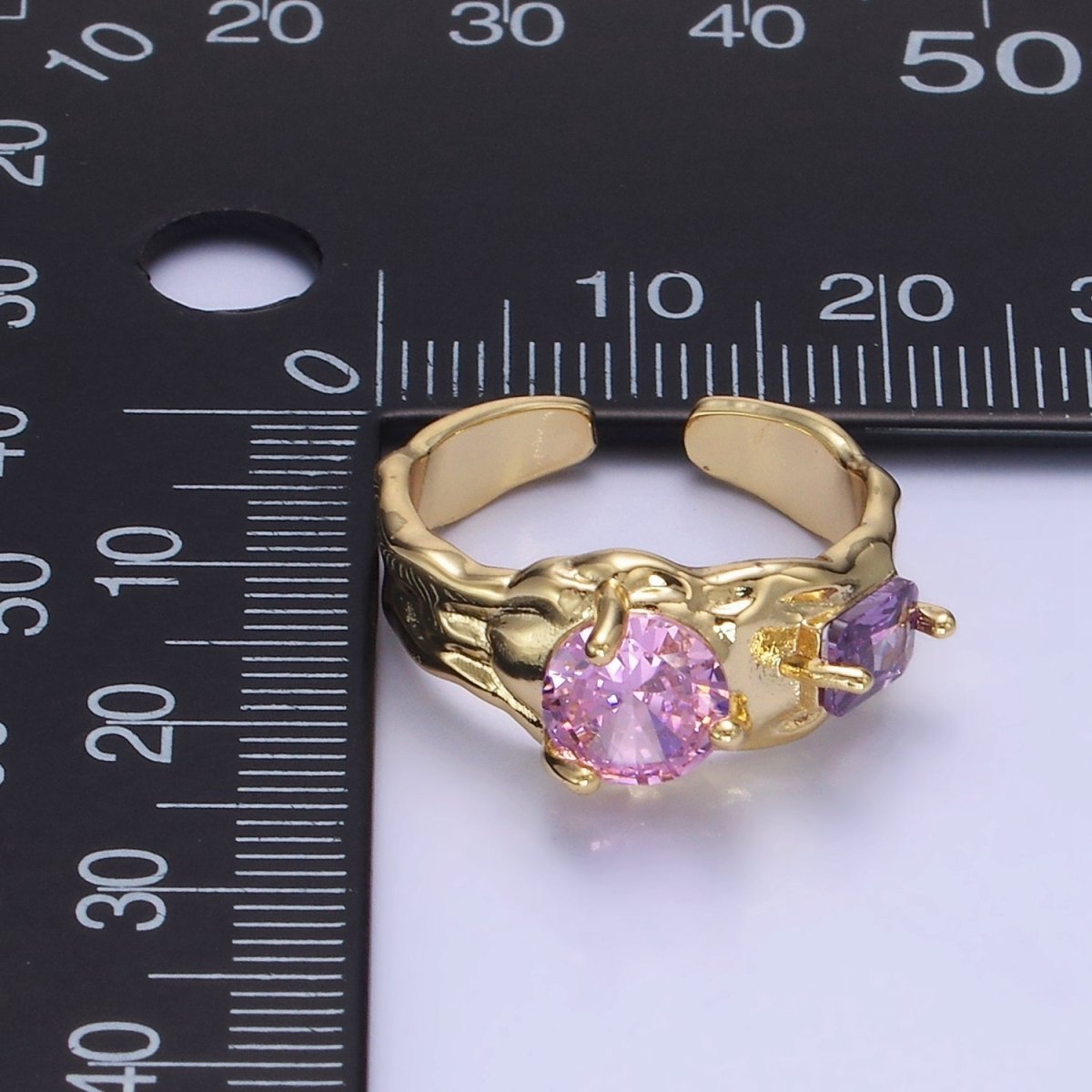 14K Gold Filled Pink Purple CZ Hammered Ring in Gold & Silver | O1329 O1330 - DLUXCA