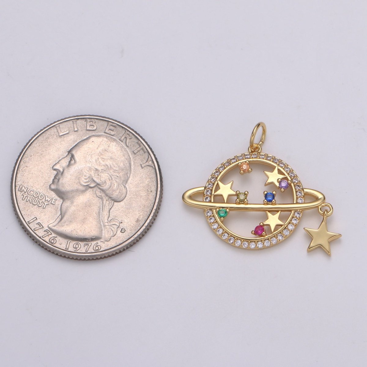 14k Gold Filled Planet Saturn Charm Pendant, Micro Pave CZ Galaxy Charm Colorful Star for Necklace Bracelet Component Celestial Jewelry E-214 - DLUXCA