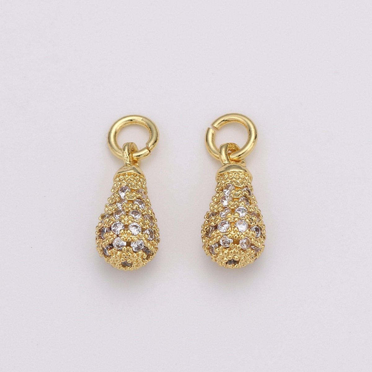 14k Gold Filled Puffy Teardrop Charm, Micro Pave Tear Drop Dangle, Oval Charm, Rain drop D-195 - DLUXCA