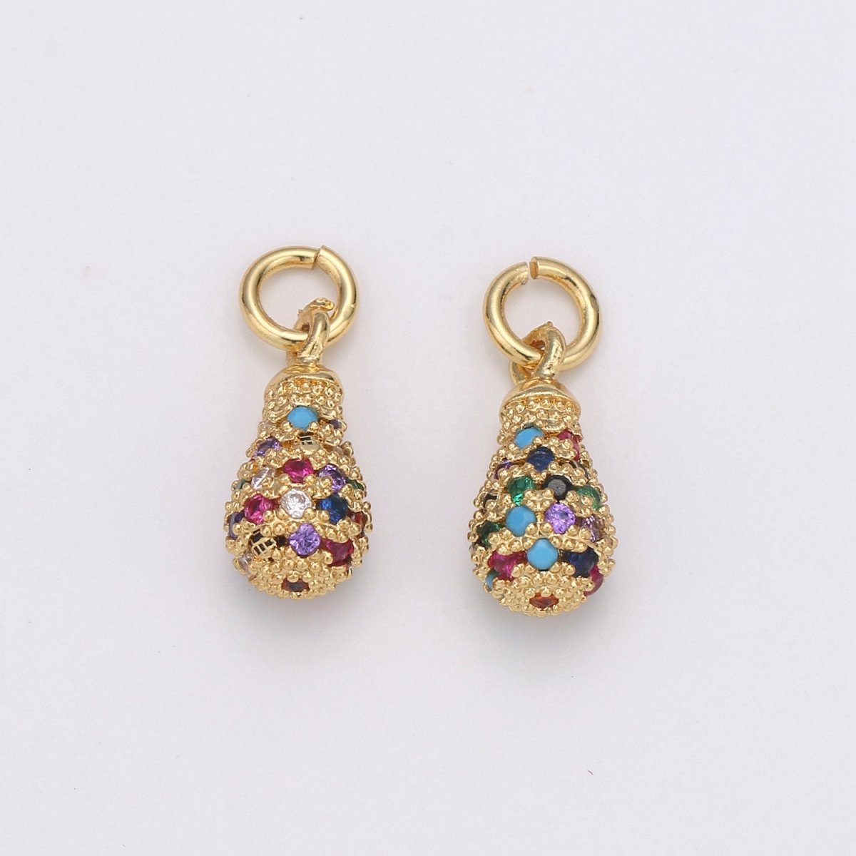 14k Gold Filled Puffy Teardrop Charm, Micro Pave Tear Drop Dangle, Oval Charm, Rain drop D-195 - DLUXCA