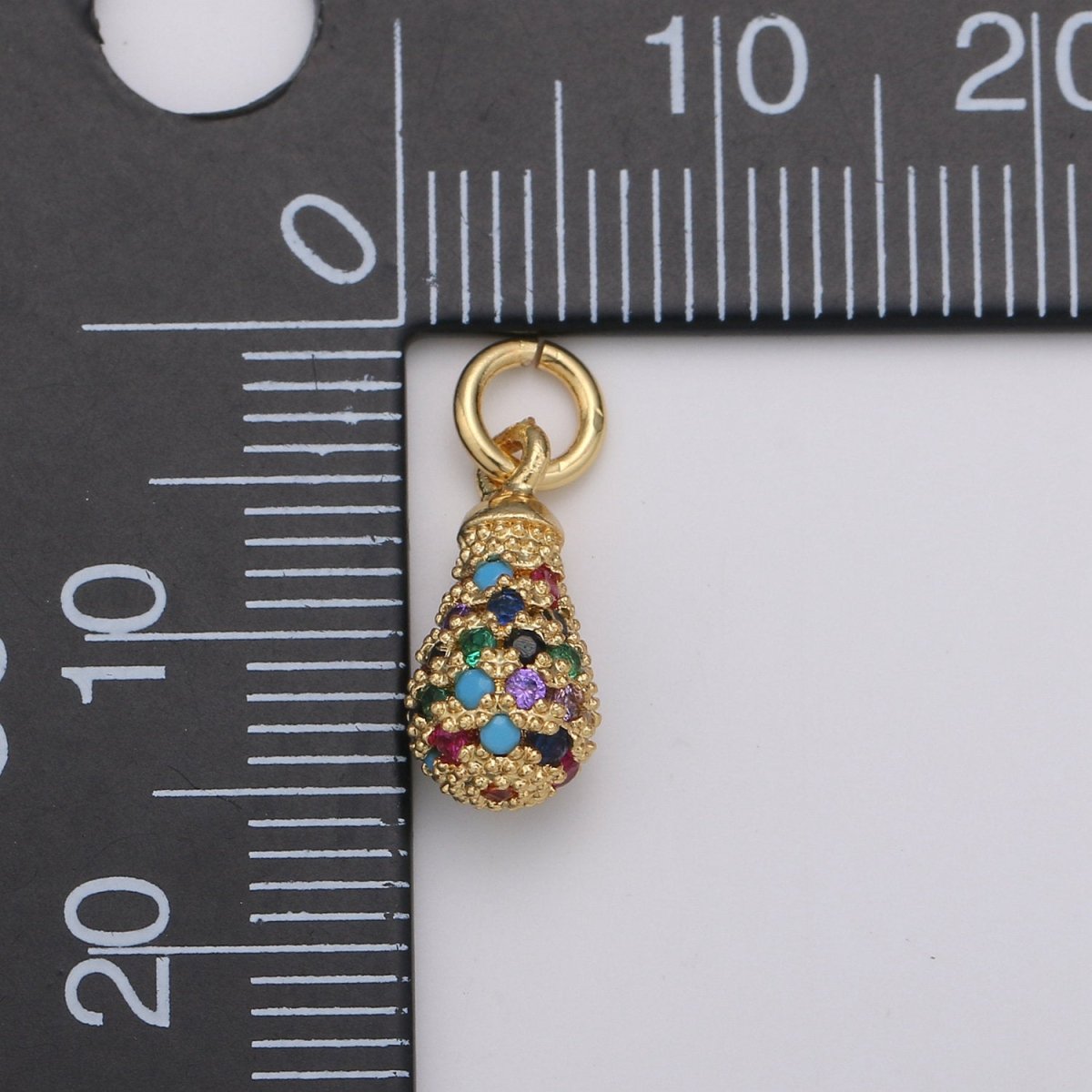 14k Gold Filled Puffy Teardrop Charm, Micro Pave Tear Drop Dangle, Oval Charm, Rain drop D-195 - DLUXCA