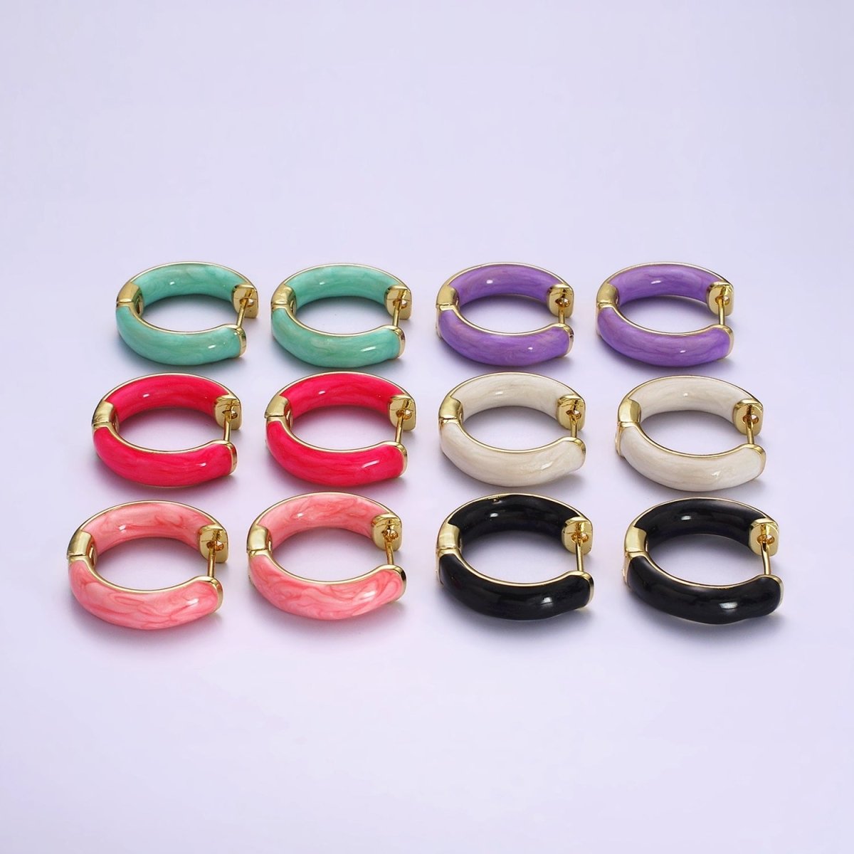 14K Gold Filled Purple, Black, White, Baby Pink, Hot Pink, Teal Sparkly Enamel Front-Facing 25mm Hoop Earrings | AE653 - AE658 - DLUXCA
