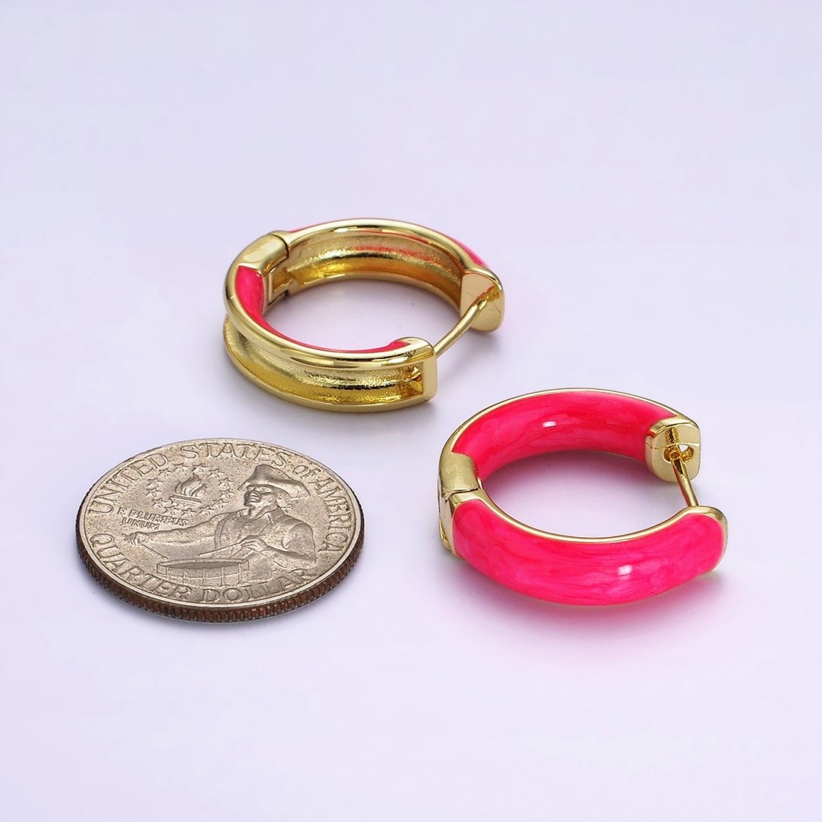 14K Gold Filled Purple, Black, White, Baby Pink, Hot Pink, Teal Sparkly Enamel Front-Facing 25mm Hoop Earrings | AE653 - AE658 - DLUXCA