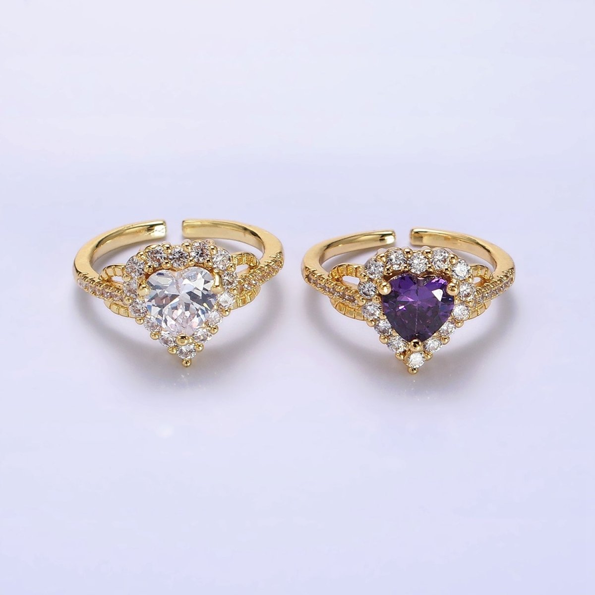 14K Gold Filled Purple, Clear CZ Heart Micro Paved Ring | O-592 O-593 - DLUXCA