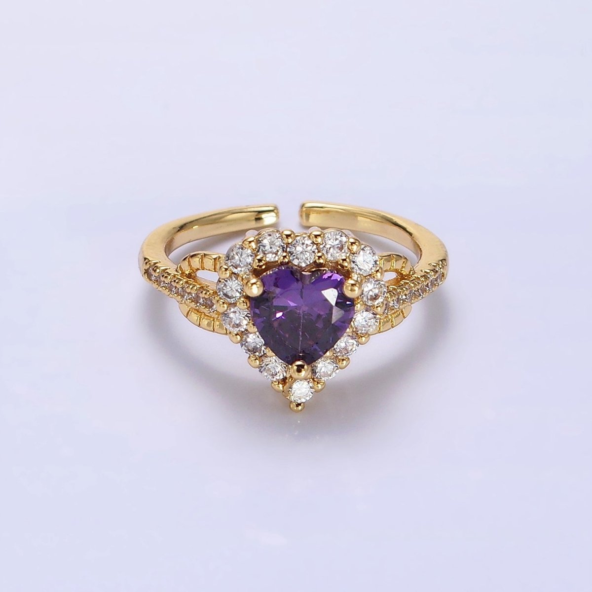 14K Gold Filled Purple, Clear CZ Heart Micro Paved Ring | O-592 O-593 - DLUXCA