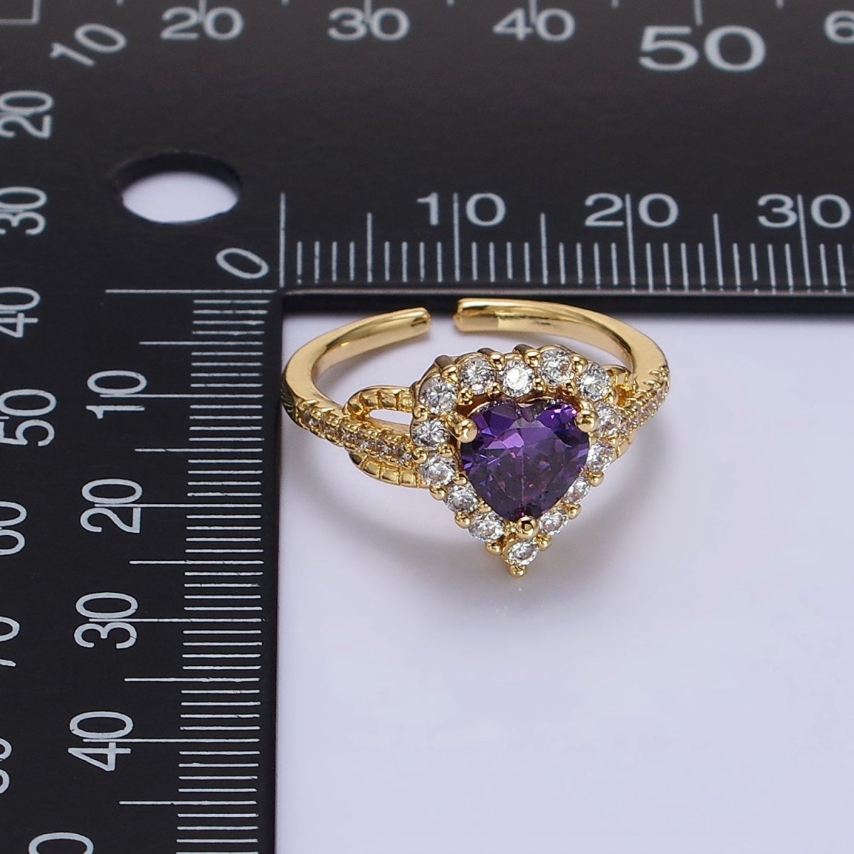 14K Gold Filled Purple, Clear CZ Heart Micro Paved Ring | O-592 O-593 - DLUXCA