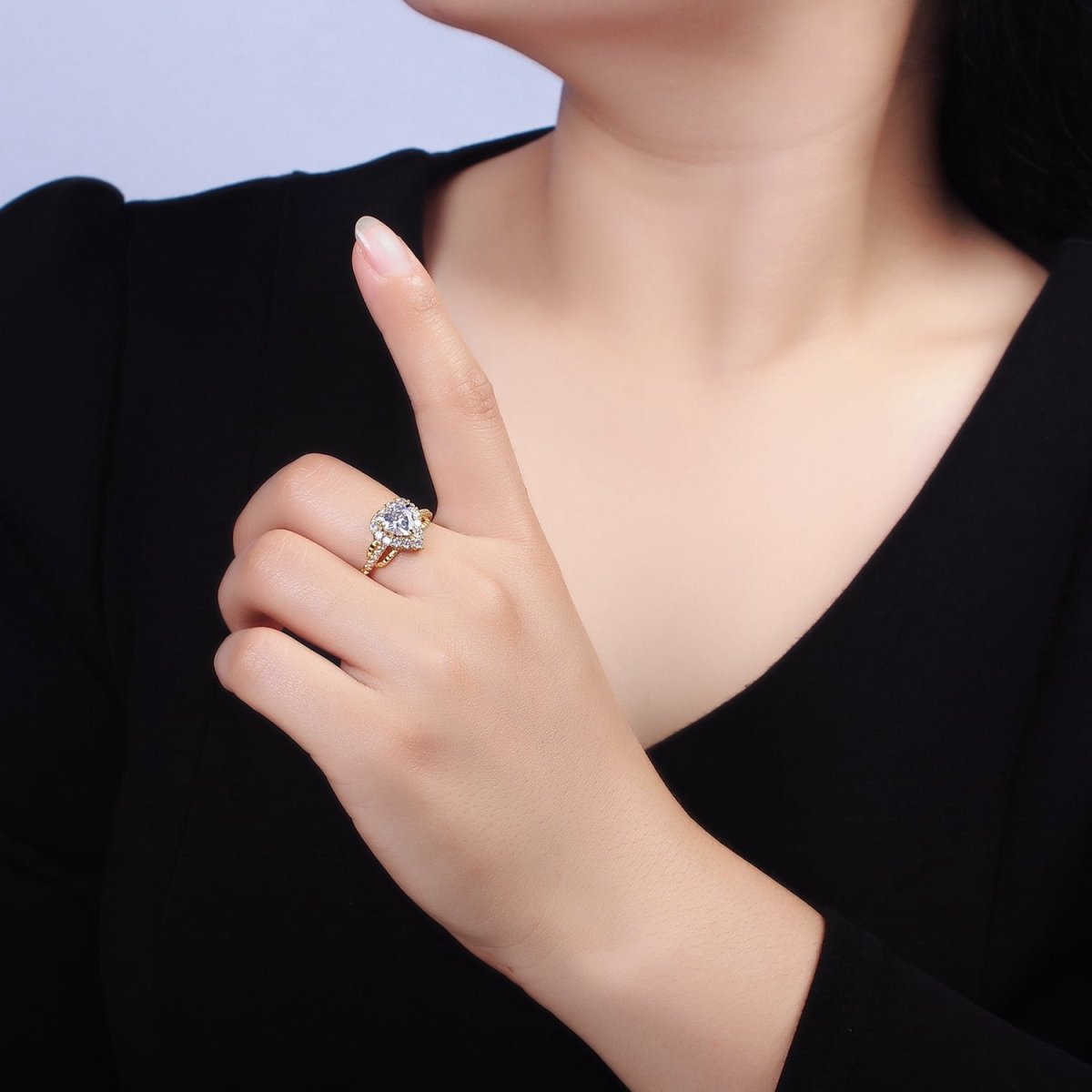 14K Gold Filled Purple, Clear CZ Heart Micro Paved Ring | O-592 O-593 - DLUXCA