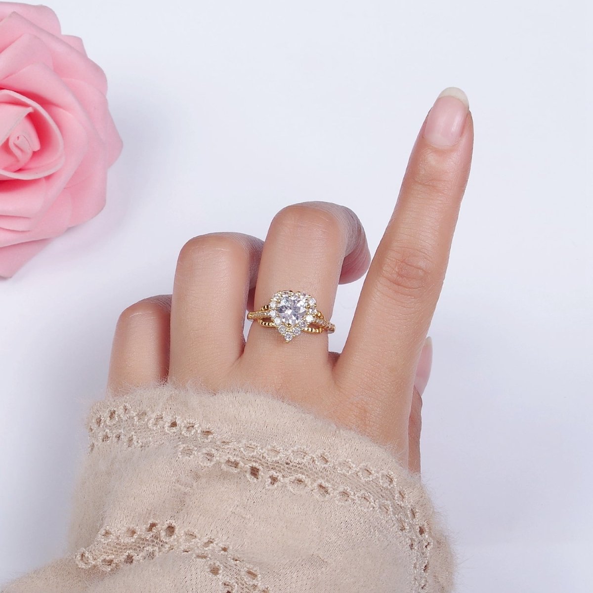 14K Gold Filled Purple, Clear CZ Heart Micro Paved Ring | O-592 O-593 - DLUXCA