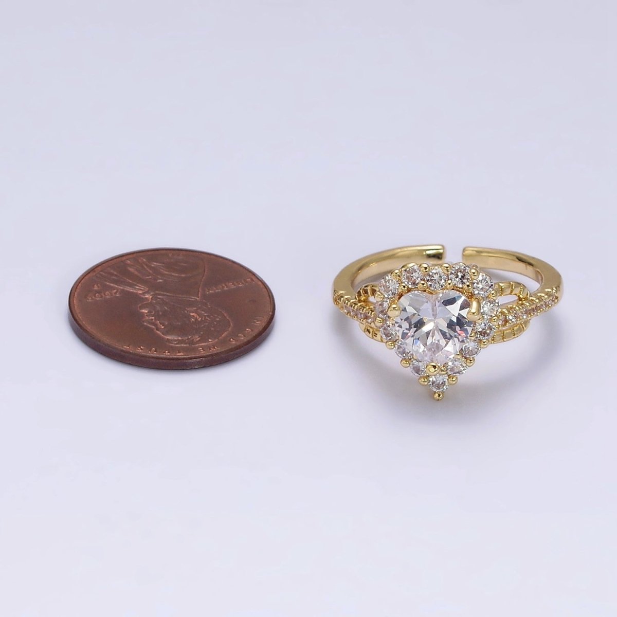 14K Gold Filled Purple, Clear CZ Heart Micro Paved Ring | O-592 O-593 - DLUXCA