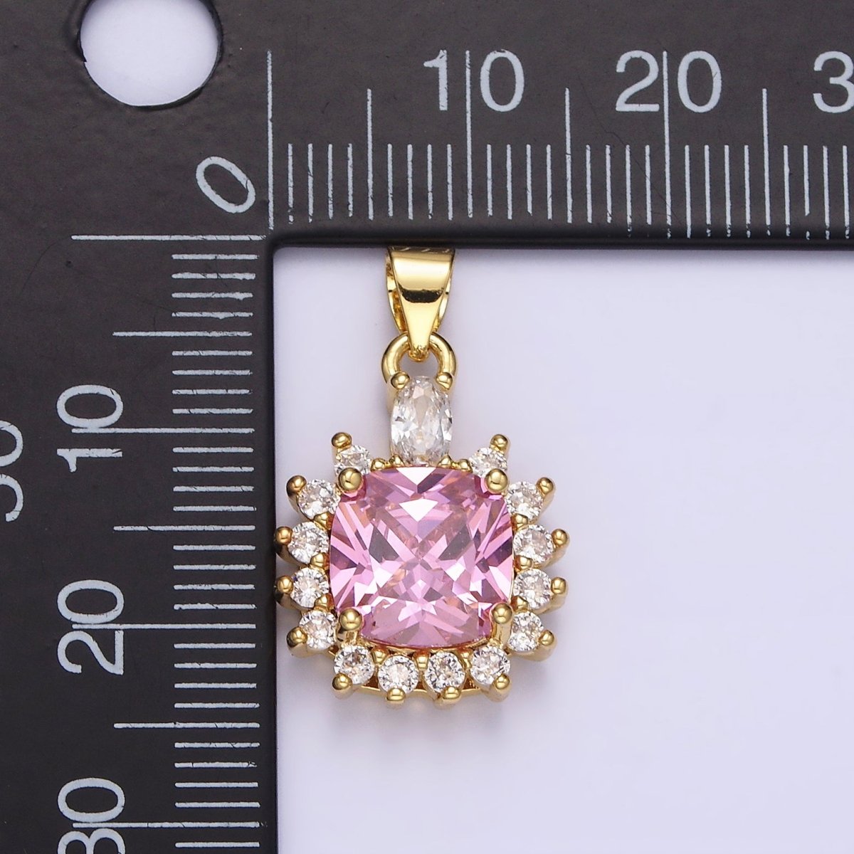 14K Gold Filled Purple, Clear, Pink Square Round CZ Pendant | AA656 - AA658 - DLUXCA
