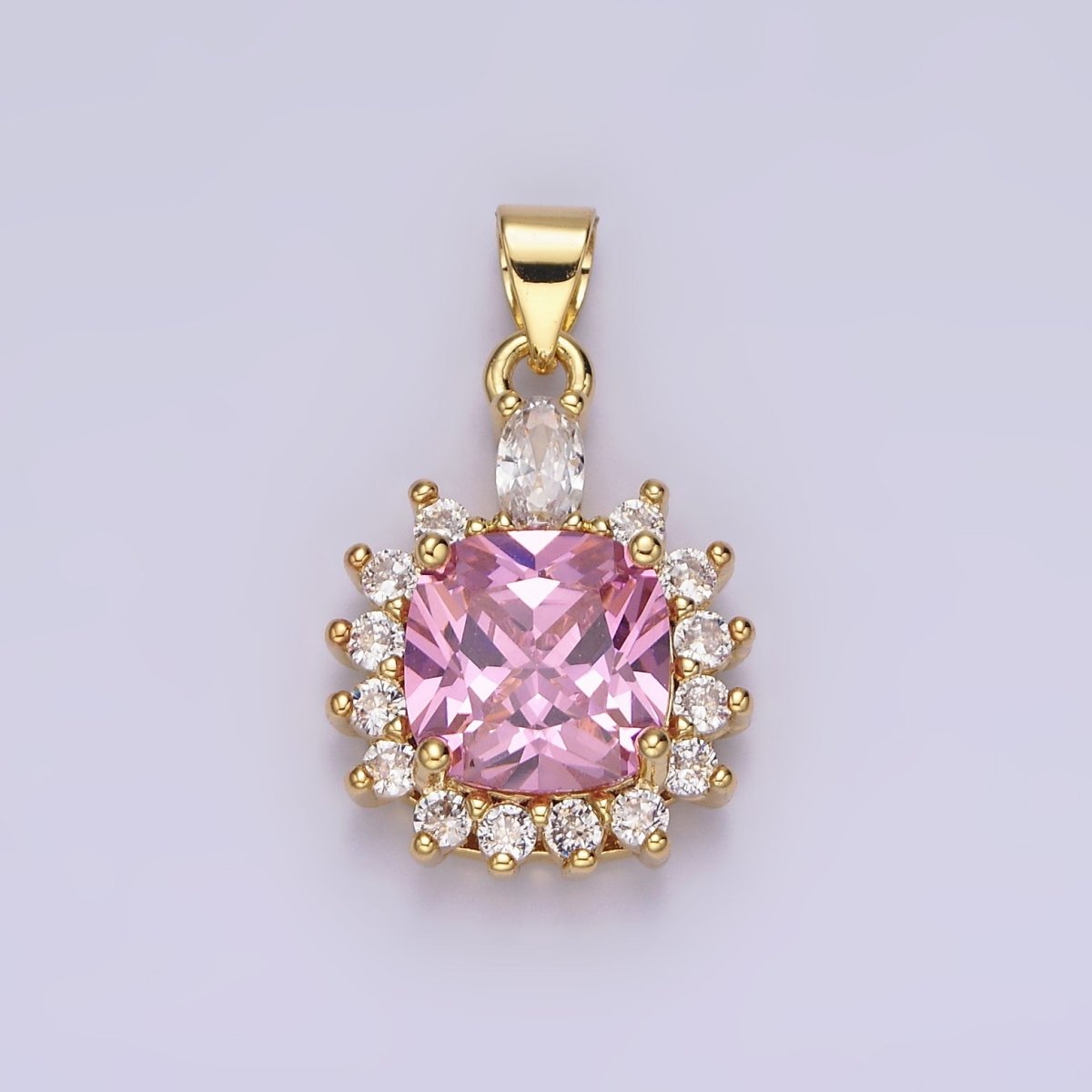 14K Gold Filled Purple, Clear, Pink Square Round CZ Pendant | AA656 - AA658 - DLUXCA