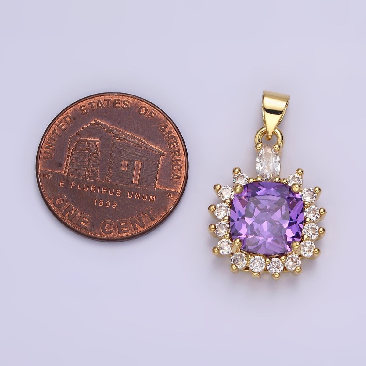 14K Gold Filled Purple, Clear, Pink Square Round CZ Pendant | AA656 - AA658 - DLUXCA