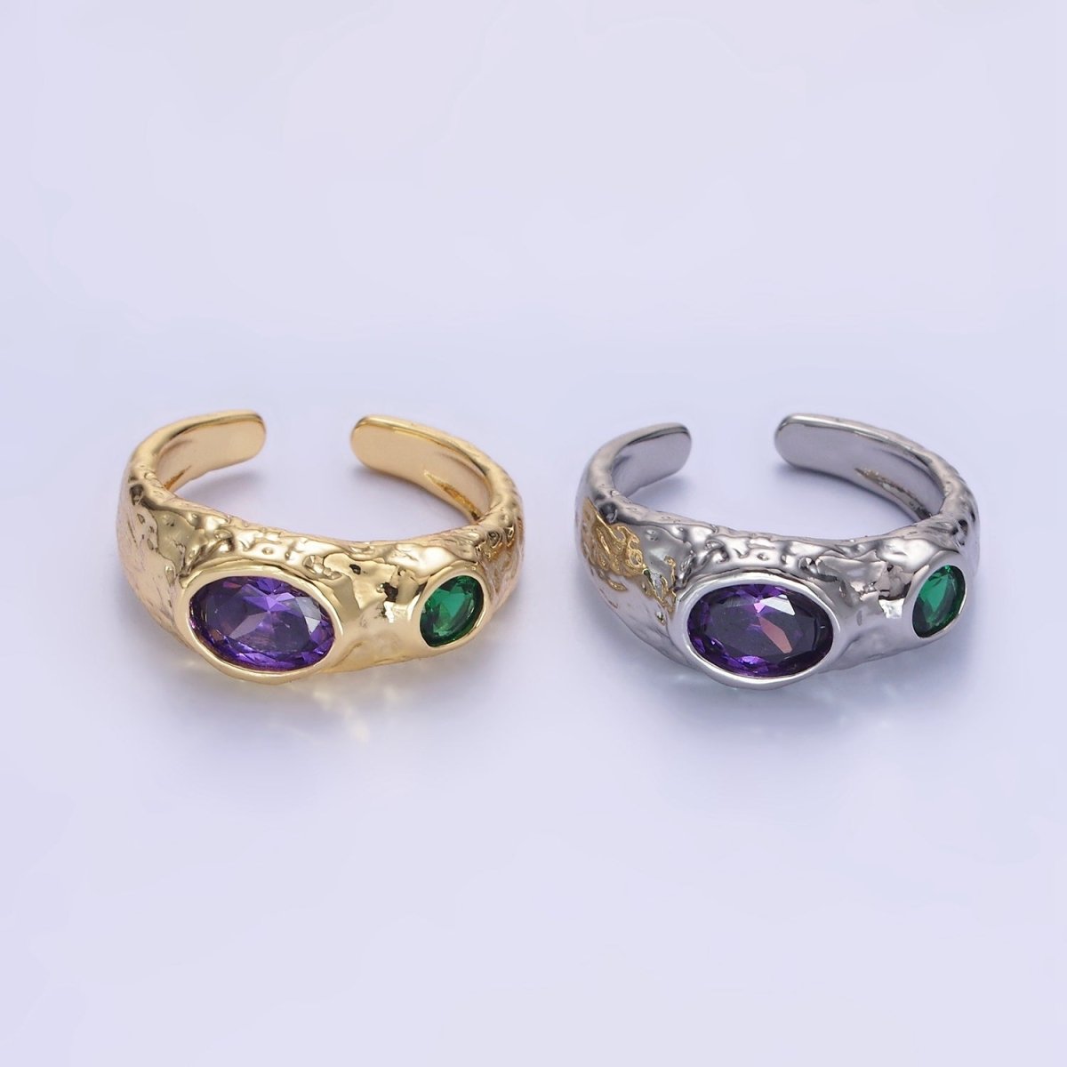 14K Gold Filled Purple Green CZ Hammered Ring in Gold & Silver | O1339 O1340 - DLUXCA