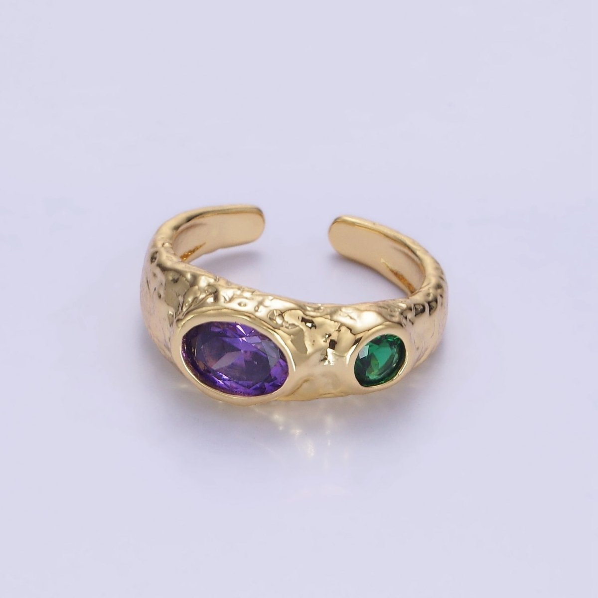 14K Gold Filled Purple Green CZ Hammered Ring in Gold & Silver | O1339 O1340 - DLUXCA