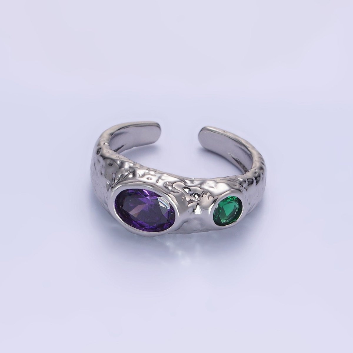14K Gold Filled Purple Green CZ Hammered Ring in Gold & Silver | O1339 O1340 - DLUXCA