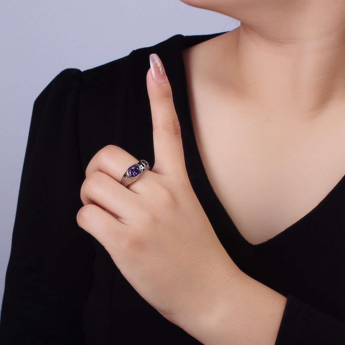 14K Gold Filled Purple Green CZ Hammered Ring in Gold & Silver | O1339 O1340 - DLUXCA