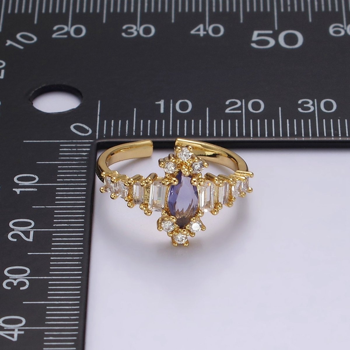 14K Gold Filled Purple Marquise CZ Baguette Clear Ring | O1258 - DLUXCA