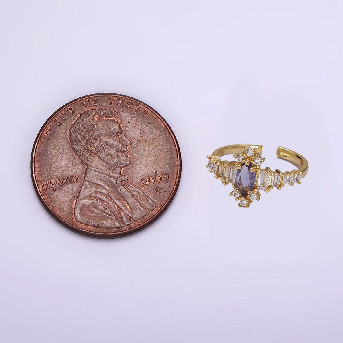 14K Gold Filled Purple Marquise CZ Baguette Clear Ring | O1258 - DLUXCA