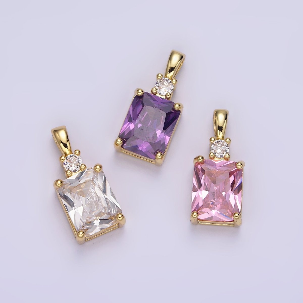 14K Gold Filled Purple, Pink, Clear Baguette Square CZ Pendant | AA659 - AA661 - DLUXCA