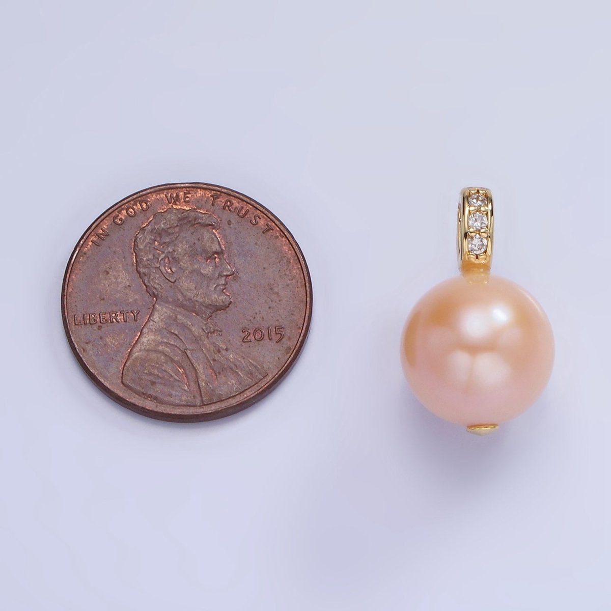 14K Gold Filled Purple, Pink Freshwater Pearl Button Micro Paved CZ Bail Pendant | P1721 P1722 - DLUXCA