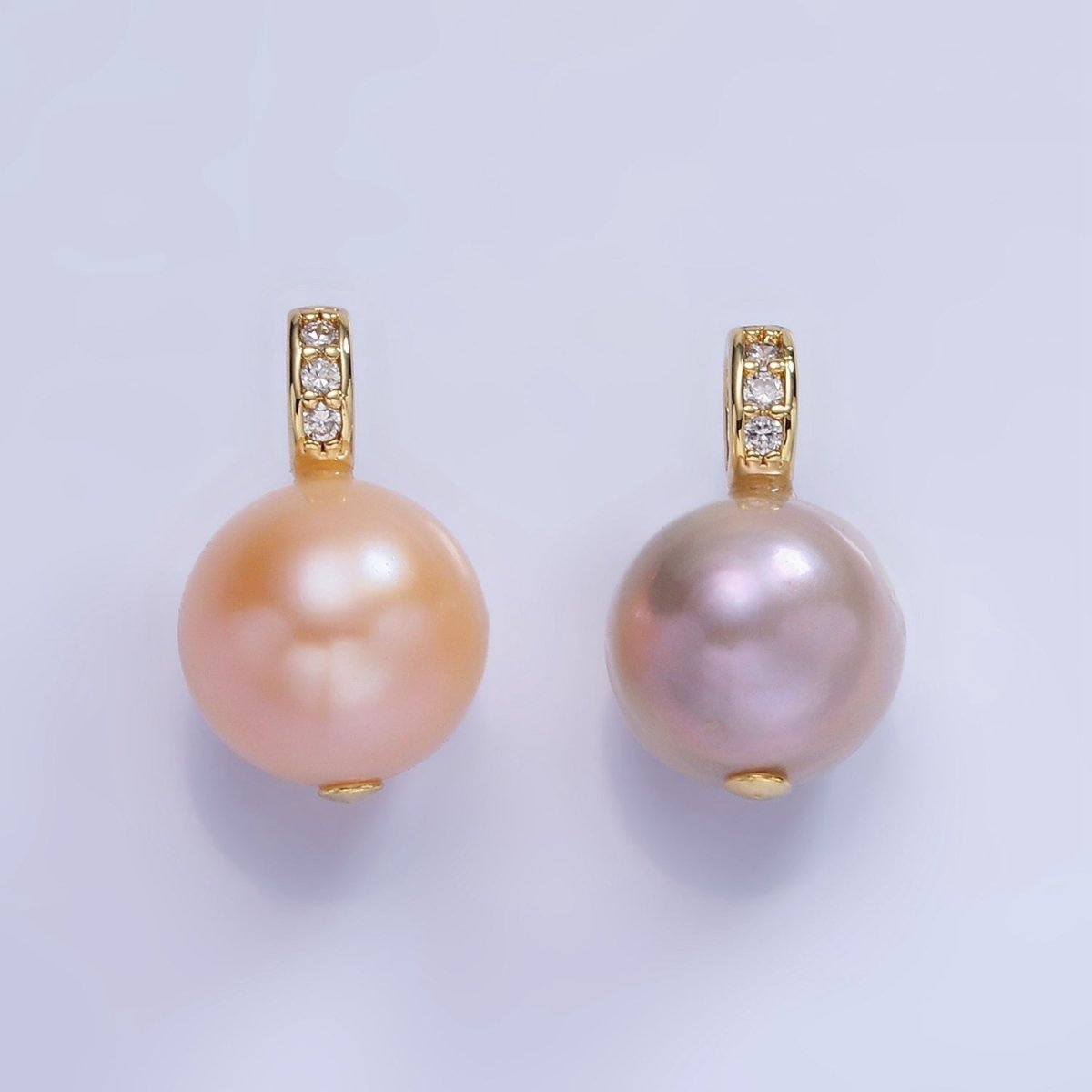 14K Gold Filled Purple, Pink Freshwater Pearl Button Micro Paved CZ Bail Pendant | P1721 P1722 - DLUXCA