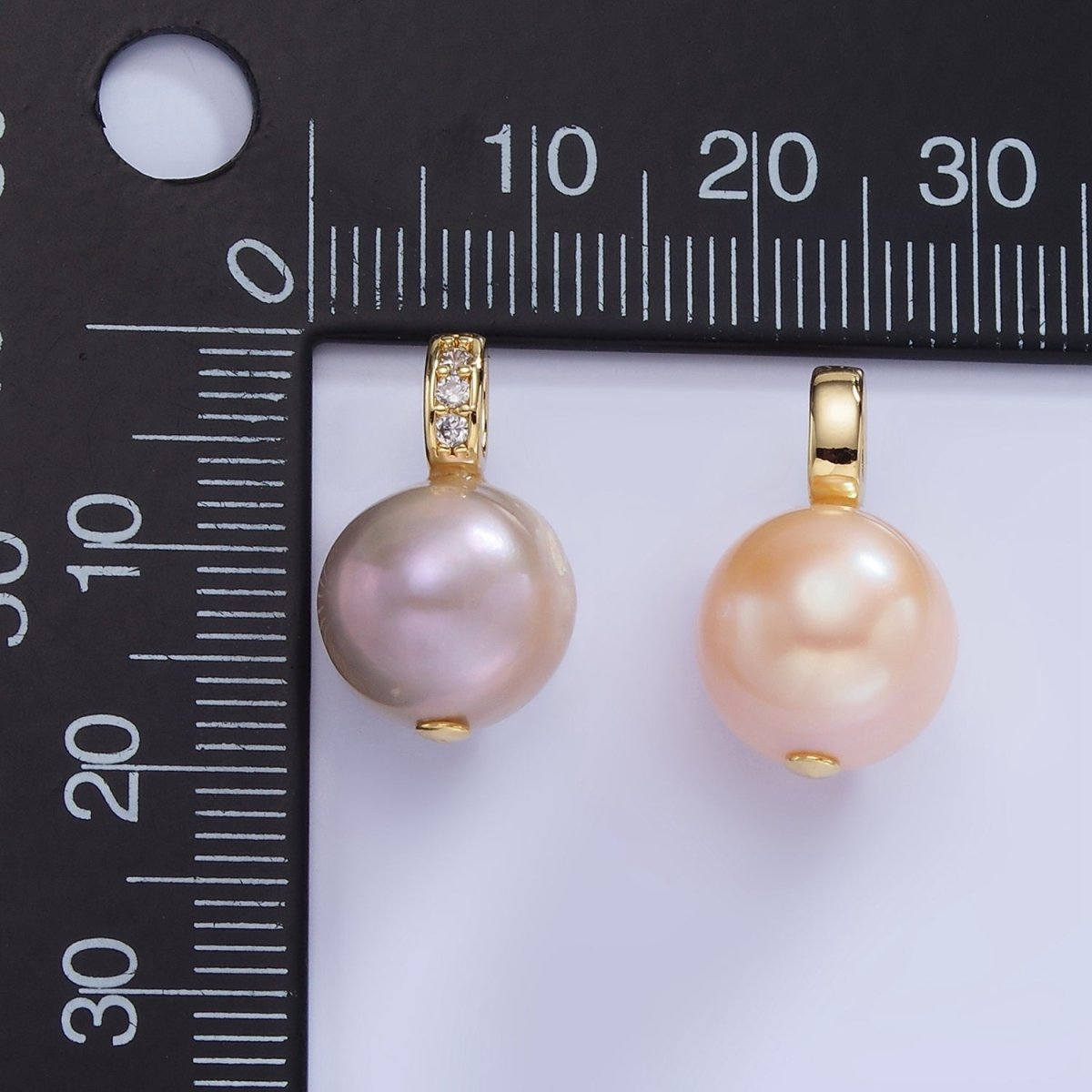 14K Gold Filled Purple, Pink Freshwater Pearl Button Micro Paved CZ Bail Pendant | P1721 P1722 - DLUXCA