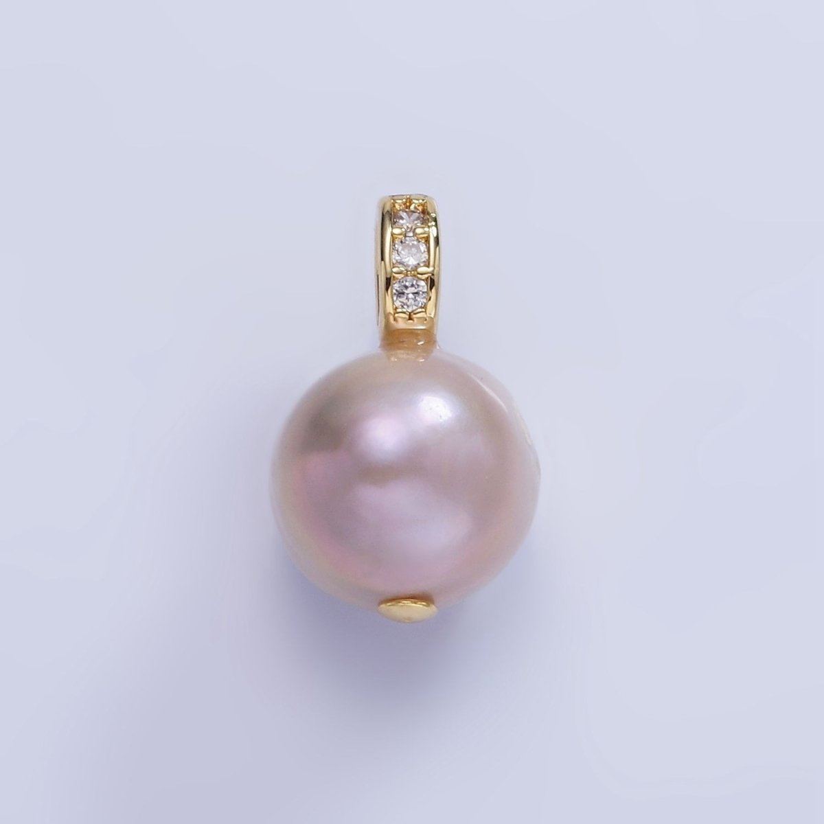 14K Gold Filled Purple, Pink Freshwater Pearl Button Micro Paved CZ Bail Pendant | P1721 P1722 - DLUXCA