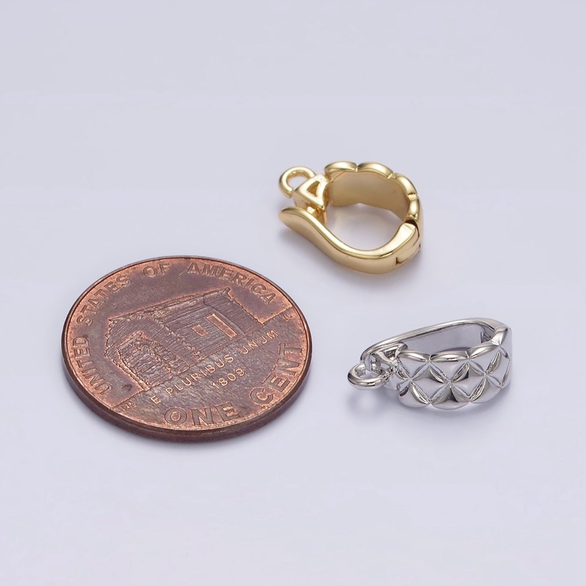 14K Gold Filled Quilted Open Loop Interchangeable Charm Holder Jewelry Supply in Gold & Silver | Z-927 Z-928 - DLUXCA