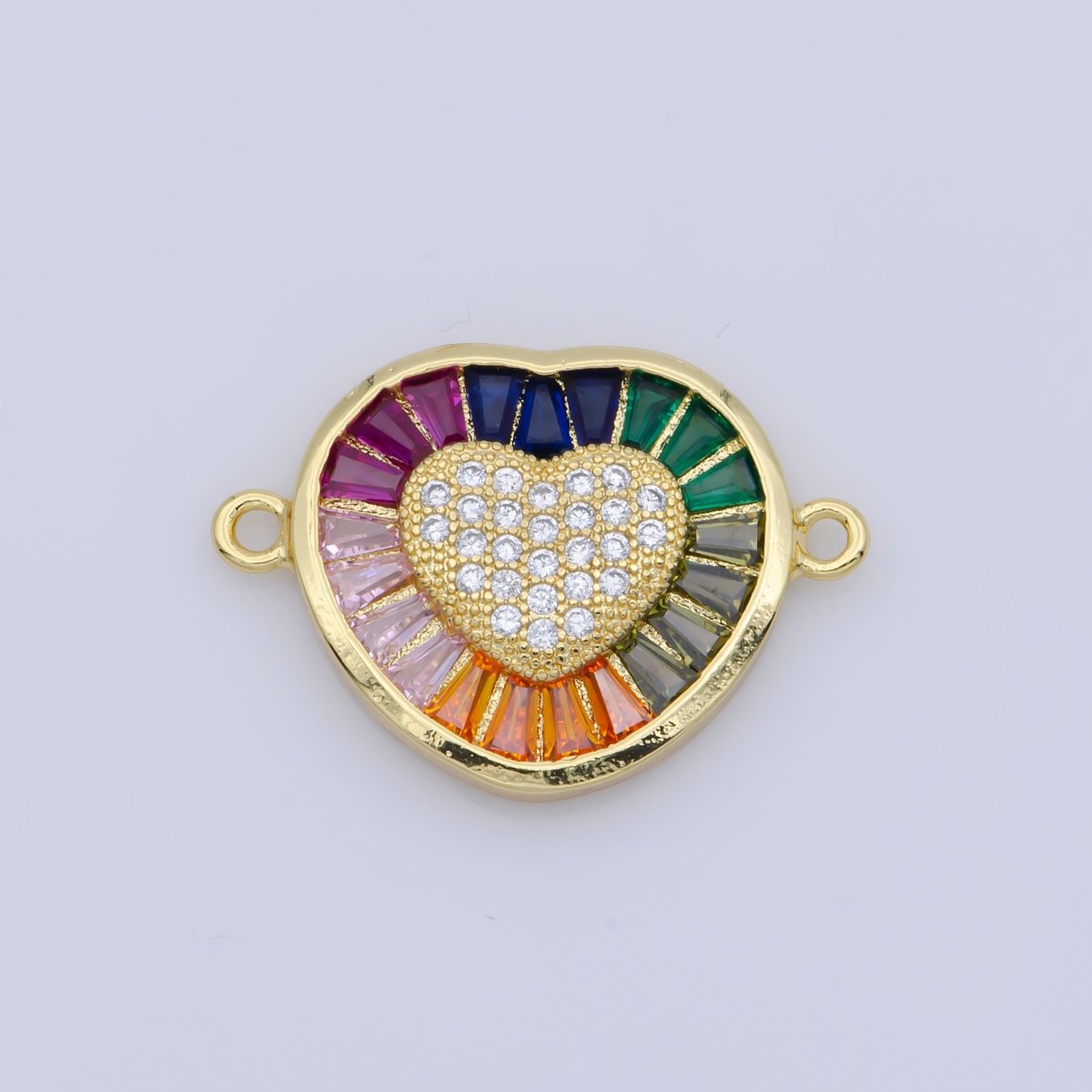 14K Gold Filled Rainbow CZ stone Heart, Colorful stone Sweet Heart, Micro pave CZ stone Cubic Zirconia Connector Bracelet Charms F-349 - DLUXCA