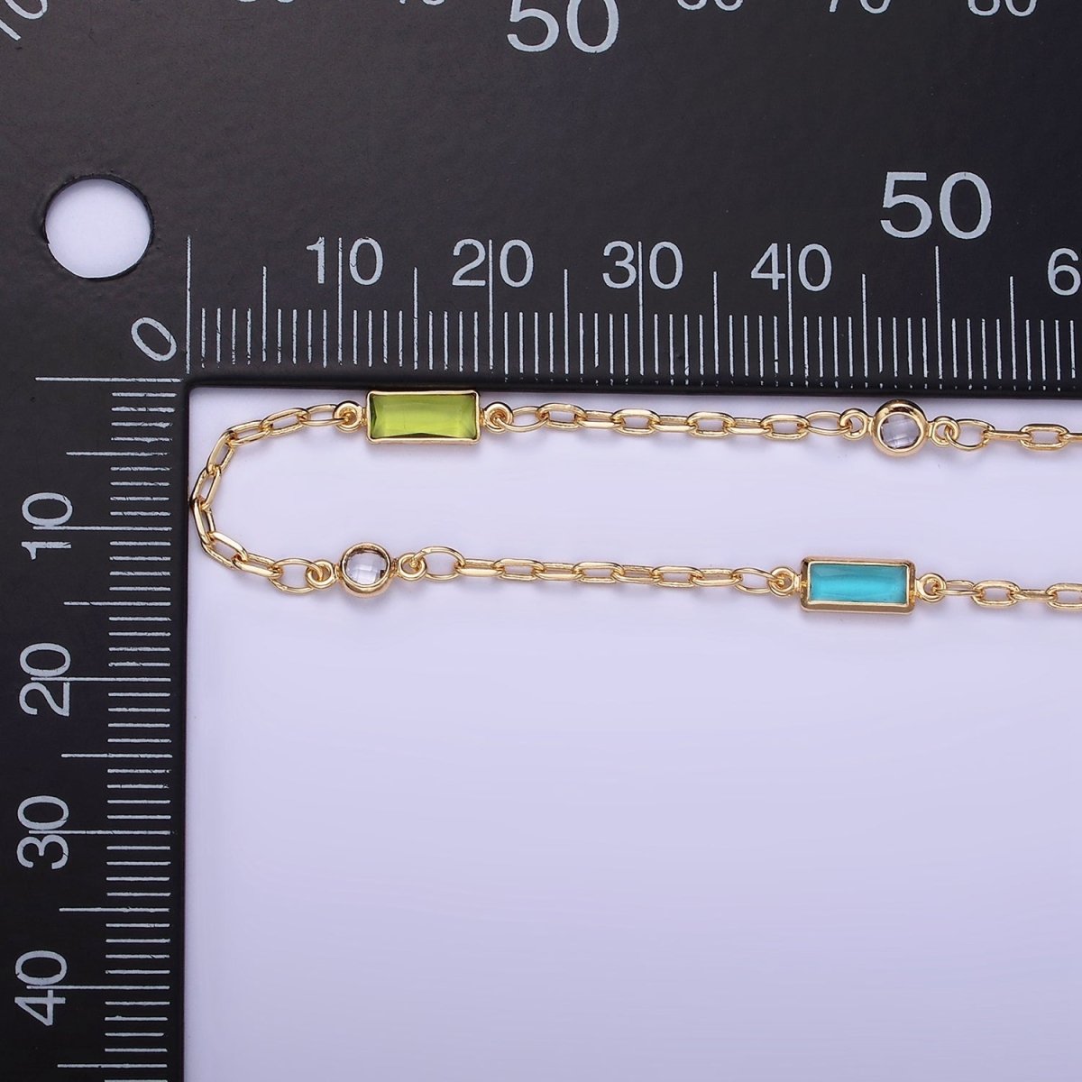 14K Gold Filled Rectangle Colorful Diamond Bezel Cut Chain by Yard Rosary Chain for Necklace Bracelet Jewelry Making | ROLL-1456 - DLUXCA